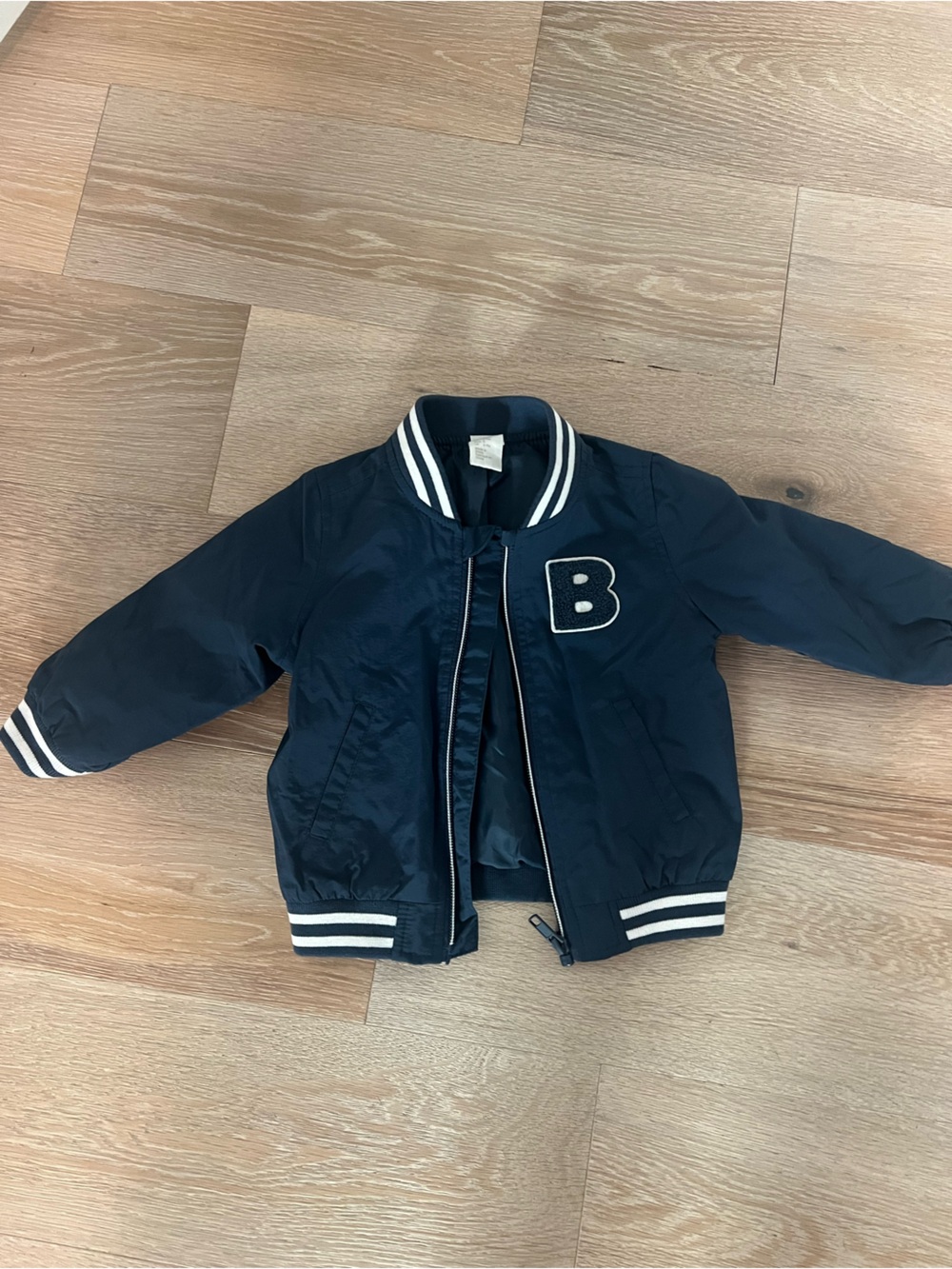 H&M Navy Blue Kids Bomber Jacket with White Trim